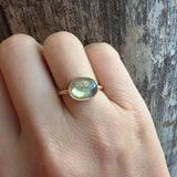 Pale Yellow Green Organic Rose Cut Sapphire Stacking Ring in 14k Gold