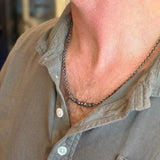 Rough Diamond Bar and Cable Chain Necklace in Oxidized Silver