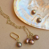 Lavender Rose Pearl Earrings with 14k Yellow Gold Earwires