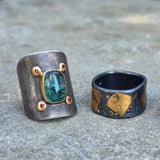 Bicolor Tourmaline & Spinel Shield Ring in Oxidized Silver