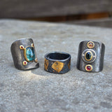 Bicolor Tourmaline & Spinel Shield Ring in Oxidized Silver