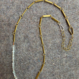 Moonstone Bead Necklace with Brass Links