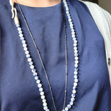 Dumorterite in Quartz 6mm Round Bead Necklace with Sculptural Clasp and Disc Bead in Brushed Silver