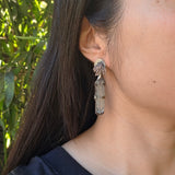 Rhodonite Dangly Post Earrings in Oxidized Silver