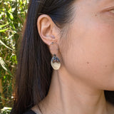 Pink Blown Glass Oval Post Earrings with Garnet Fringe in Oxidized Silver