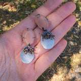 Pink Blown Glass Oval Post Earrings with Garnet Fringe in Oxidized Silver