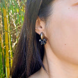 Blue Topaz Cluster Post Earrings in Oxidized Silver