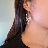 Flame Chandelier Diamond Dangle Earrings in Brushed Silver
