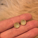 Organic Round Topography Post Earrings with Champagne Diamonds in 14k Yellow Gold