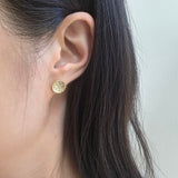 Organic Round Topography Post Earrings with Champagne Diamonds in 14k Yellow Gold
