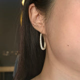 Oval Katachi Hoop Earrings with Grey Diamonds in Brushed Silver with 14k Gold Earwires