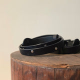 Tapered Black Leather Belt with Antique Silver Rivet Accents