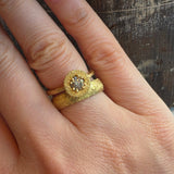 Cognac Diamond Solitaire Ring in 18k Yellow Gold with Sand-Textured Halo