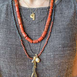 Matte Hematite and Red Poppy Jasper Bead Color Block Necklace with Oxidized Silver Clasp
