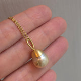 Capped Golden Pearl Pendant in 18k Gold