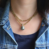 Light Grey Tahitian Pearl Pendant with Sculptural Bail in Brushed Silver