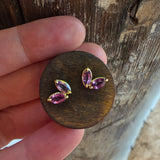 Dual Mauve Pink Sapphire Post Earrings in 18k Yellow Gold