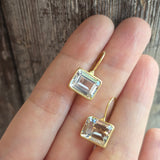 Open Back Rectangular Goshenite Earrings in 18k Yellow Gold