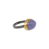 Lavender Chalcedony Ring in Oxidized Silver and 22k Gold