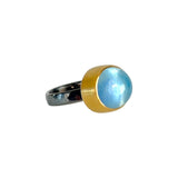 East West Aquamarine Ring in Oxidized Silver and 22k Gold