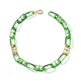 Leaf Green Glass and Brass Mariner Chain Necklace