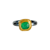 Rose Cut Emerald Hammered Ring in 22k Gold and Oxidized Silver