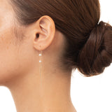 Long Toggle Pearl Chain Earring in 10k Yellow Gold