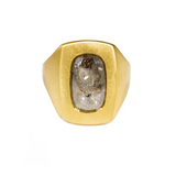 Box Ring with Rustic Grey Diamond in 18k Yellow Gold
