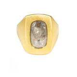 Box Ring with Rustic Grey Diamond in 18k Yellow Gold