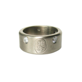 8.5mm Signature Logo Band with Five Diamonds in 14k Palladium White Gold