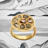 Custom Pave Rough Diamond Crystal Ring in 18k Yellow Gold