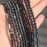 4mm Matte Hematite Necklace with Indigo Blue Thread and Oxidized Silver Clasp