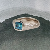Custom Men's Signet Ring in 18k Palladium White Gold with Teal Sapphire