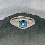 Custom Men's Signet Ring in 18k Palladium White Gold with Teal Sapphire