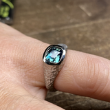 Custom Men's Signet Ring in 18k Palladium White Gold with Teal Sapphire