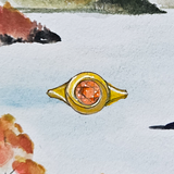 Custom 18kYellow Gold Angled Circle Ring featuring a Padparascha Sapphire