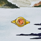 Custom 18kYellow Gold Angled Circle Ring featuring a Padparascha Sapphire