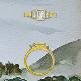 Custom Three Stone Engagement Ring in 18k Yellow Gold and Diamonds