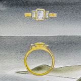Custom Three Stone Engagement Ring in 18k Yellow Gold and Diamonds