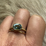 Custom Aquamarine Tapered Bezel Set Ring in 18k Yellow Gold