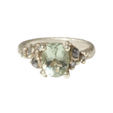 Green Amethyst and Diamond Encrusted Ring in 9ct White Gold