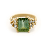 Green Tourmaline and Grey Diamond Encrusted Ring in 18k Yellow Gold