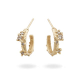 Small Champagne and White Diamond Encrusted Hoops in 14k Yellow Gold