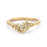 Asymmetric Yellow Diamond Encrusted Solitaire Ring in 18k Yellow Gold