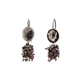 Shell and Garnet Bead Earrings in Oxidized Silver