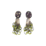 Green Loop Earrings in Oxidized Silver with Raw Amethyst