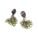Green Loop Earrings in Oxidized Silver with Raw Amethyst