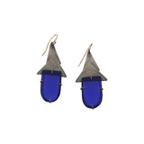 Cut Blue Glass Earrings in Oxidized Silver