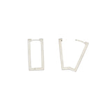 Rectangle Hinged Hoop Earrings in Brushed Silver - 25mm