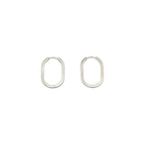Elongated Oval Hinged Hoop Earrings in Brushed Silver - 20mm